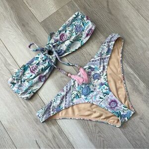Spell & the Gypsy Bikini floral strapless bandeau womens Blue (small) boho swim